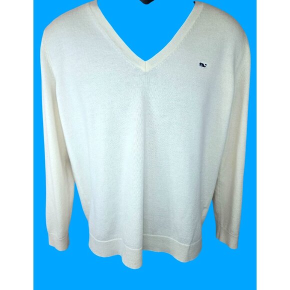 Vineyard Vines Men's Cashmere Wool Blend V-Neck Sweater Large White - Picture 2 of 8